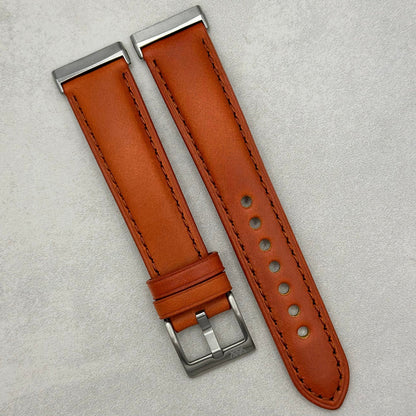 The Athens: Smoked Cinnamon Full Grain Leather Fitbit Versa/Sense Watch Strap