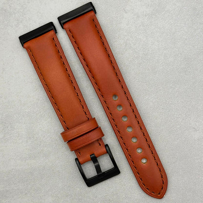 The Athens: Smoked Cinnamon Full Grain Leather Fitbit Versa/Sense Watch Strap