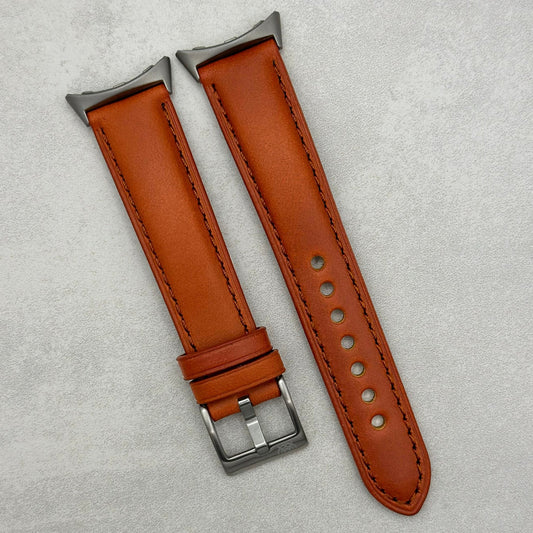 The Athens: Smoked Cinnamon Full Grain Leather Google Pixel Watch Strap