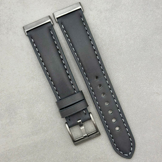 The Athens: Slate Grey Full Grain Leather Fitbit Versa/Sense Watch Strap