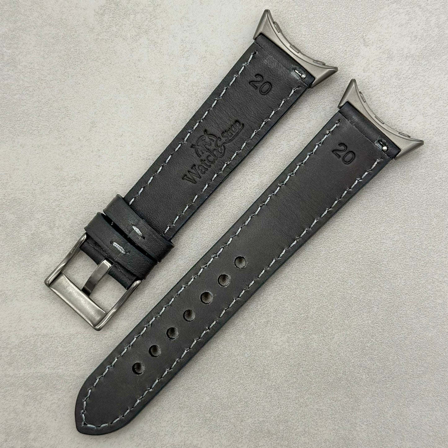 The Athens: Slate Grey Full Grain Leather Google Pixel Watch Strap