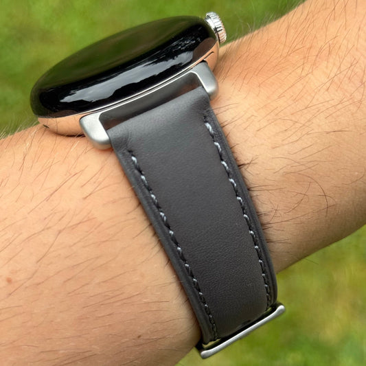 The Athens: Slate Grey Full Grain Leather Google Pixel Watch Strap