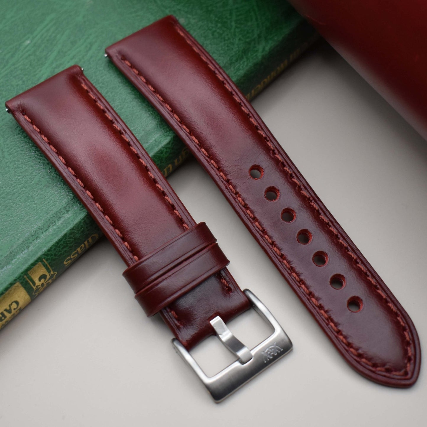 The Athens: Wine Red Full Grain Leather Watch Strap