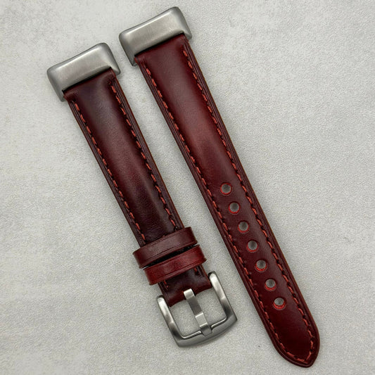 The Athens: Wine Red Blue Full Grain Leather Fitbit Charge Watch Strap