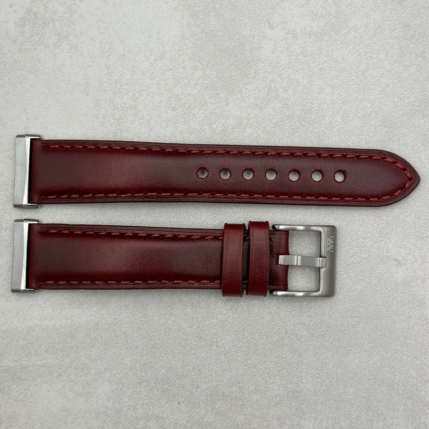 The Athens: Wine Red Full Grain Leather Fitbit Versa/Sense Watch Strap