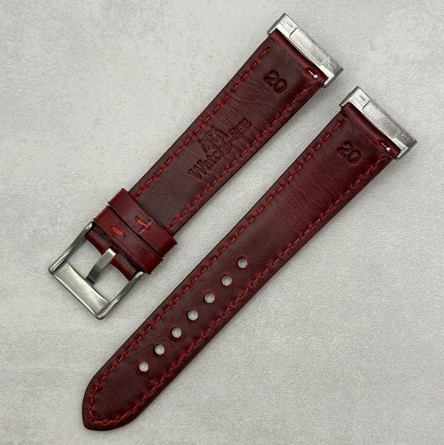 The Athens: Wine Red Full Grain Leather Fitbit Versa/Sense Watch Strap