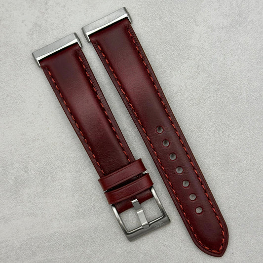 The Athens: Wine Red Full Grain Leather Fitbit Versa/Sense Watch Strap