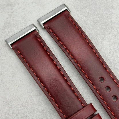 The Athens: Wine Red Full Grain Leather Fitbit Versa/Sense Watch Strap