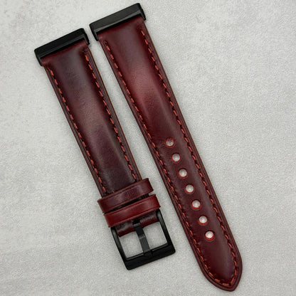 The Athens: Wine Red Full Grain Leather Fitbit Versa/Sense Watch Strap