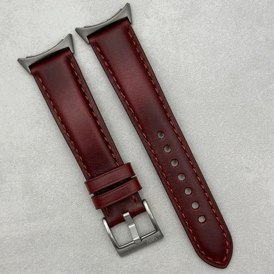 The Athens: Wine Red Full Grain Leather Google Pixel Watch Strap