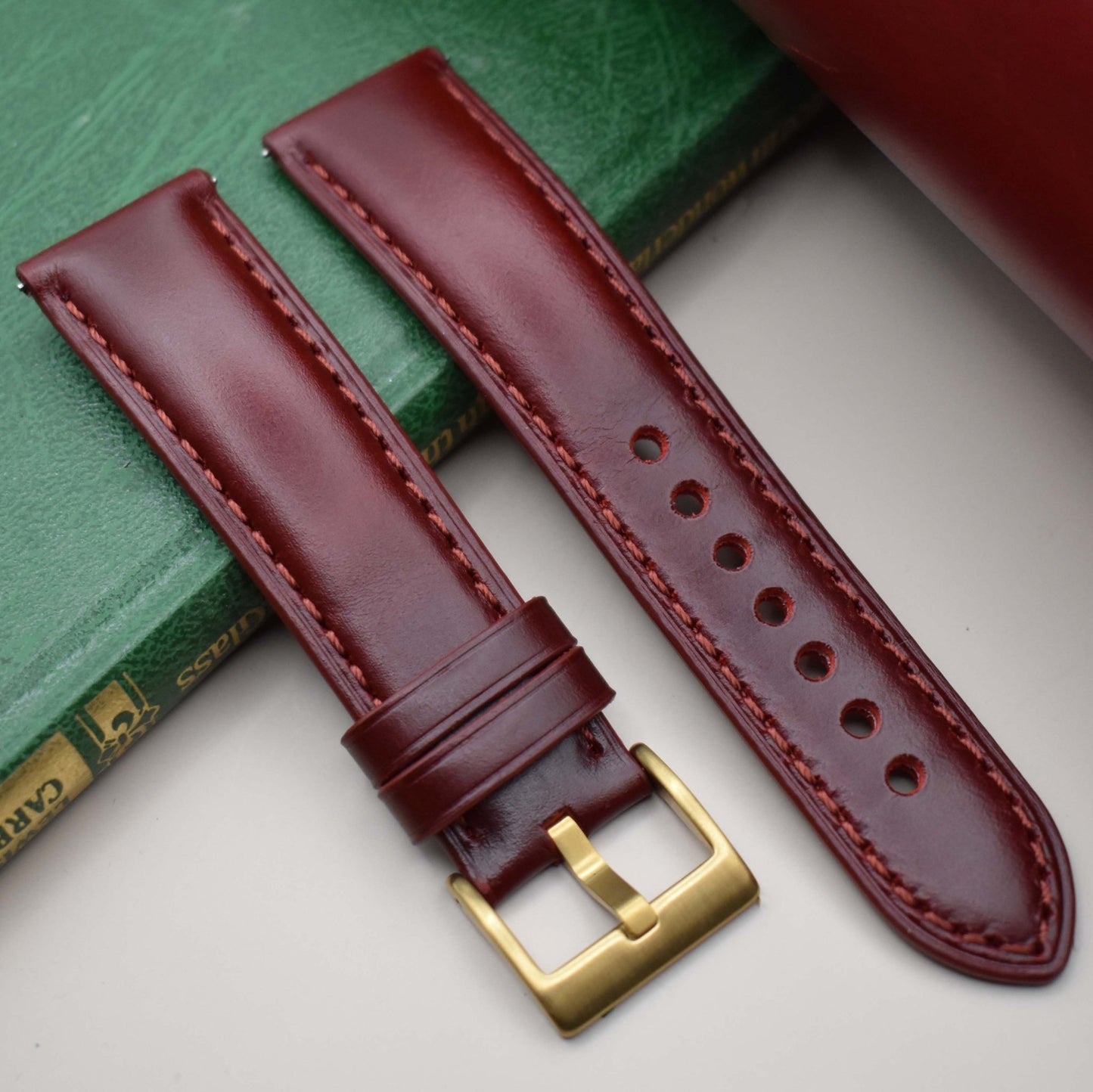 The Athens: Wine Red Full Grain Leather Watch Strap