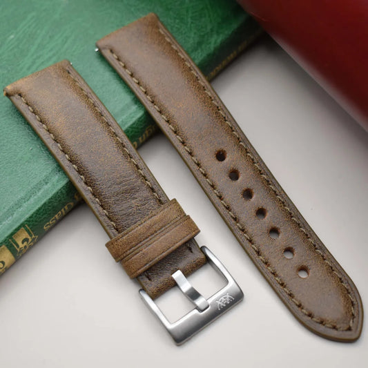 Sand tan full grain leather watch strap. 18mm, 19mm, 20mm, 21mm, 22mm, 24mm. Quick release spring bars. Watch And Strap