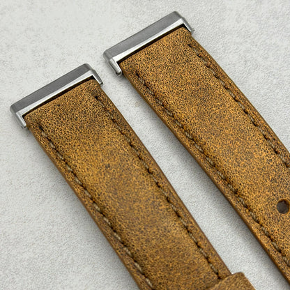 The Athens: Desert Sand Full Grain Leather Fitbit Versa/Sense Watch Strap