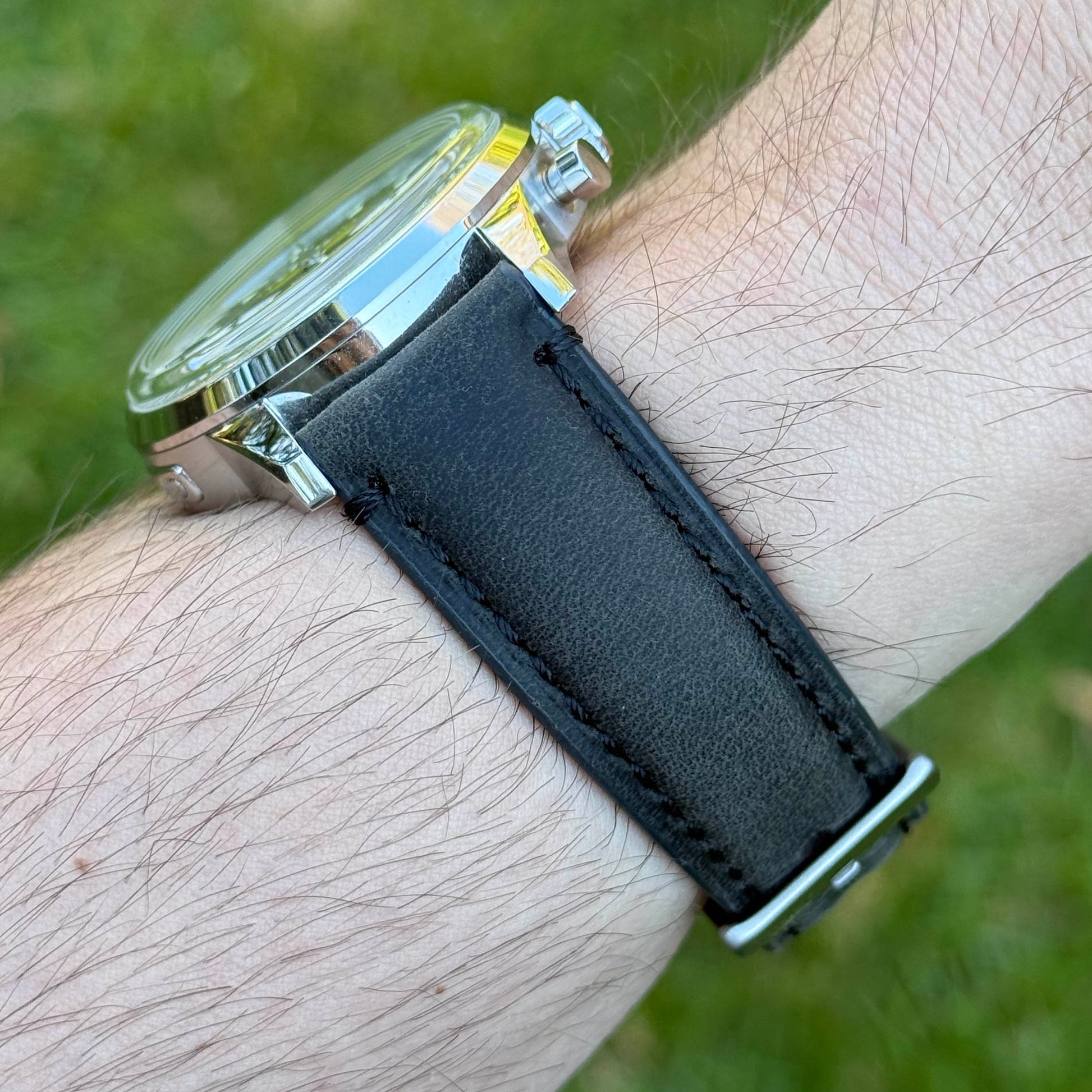 Austin grey full grain leather watch strap. Padded leather watch strap. 18mm, 20mm, 22mm, 24mm. Watch And Strap
