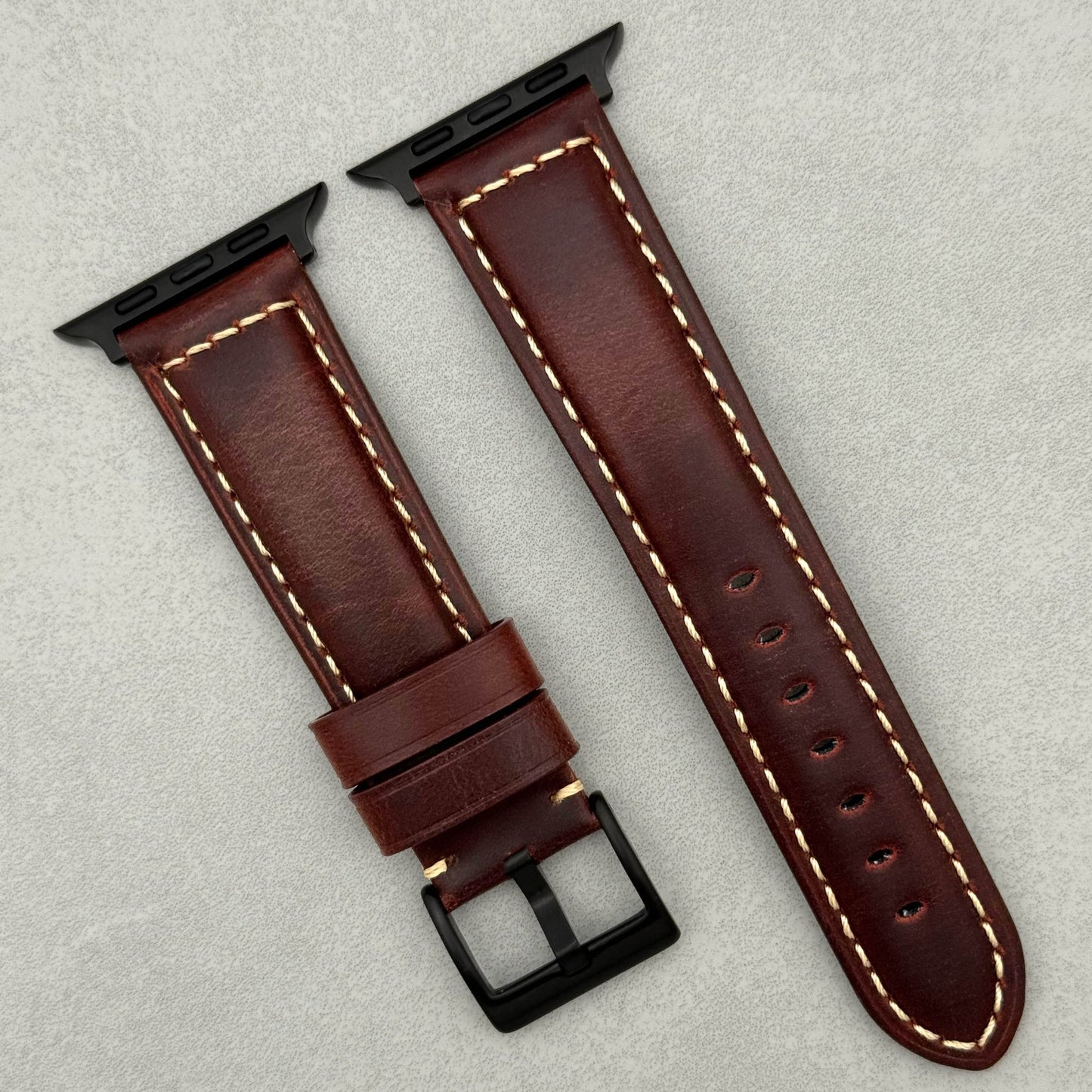 The Berlin: Cracked Burgundy Padded Leather Apple Watch Strap