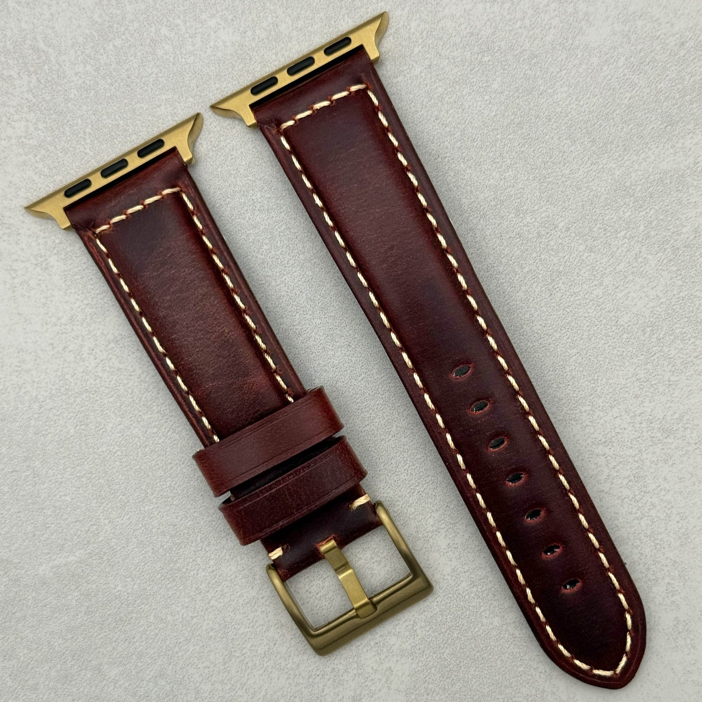 The Berlin: Cracked Burgundy Padded Leather Apple Watch Strap