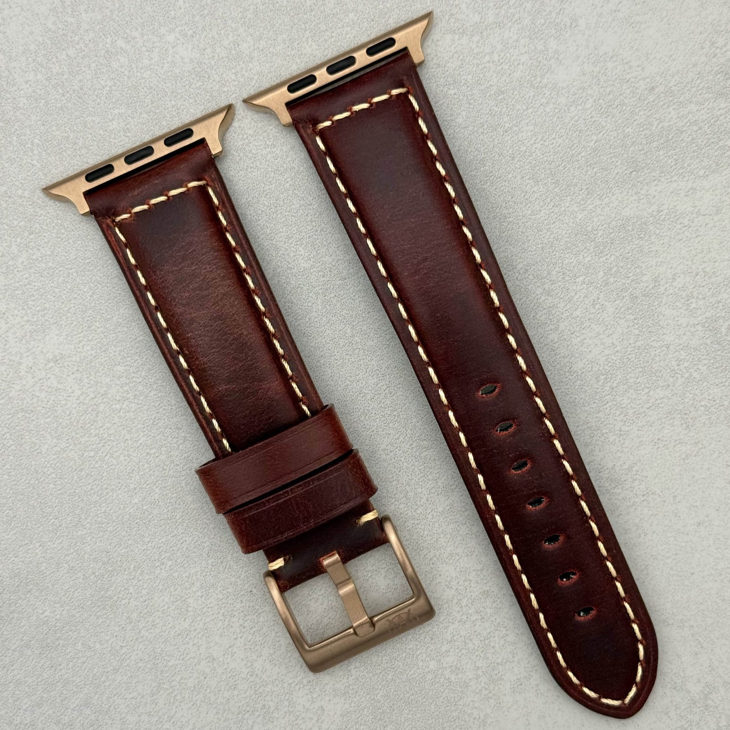 The Berlin: Cracked Burgundy Padded Leather Apple Watch Strap