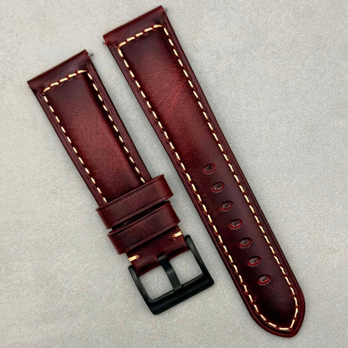 The Berlin: Cracked Burgundy Padded Leather Watch Strap