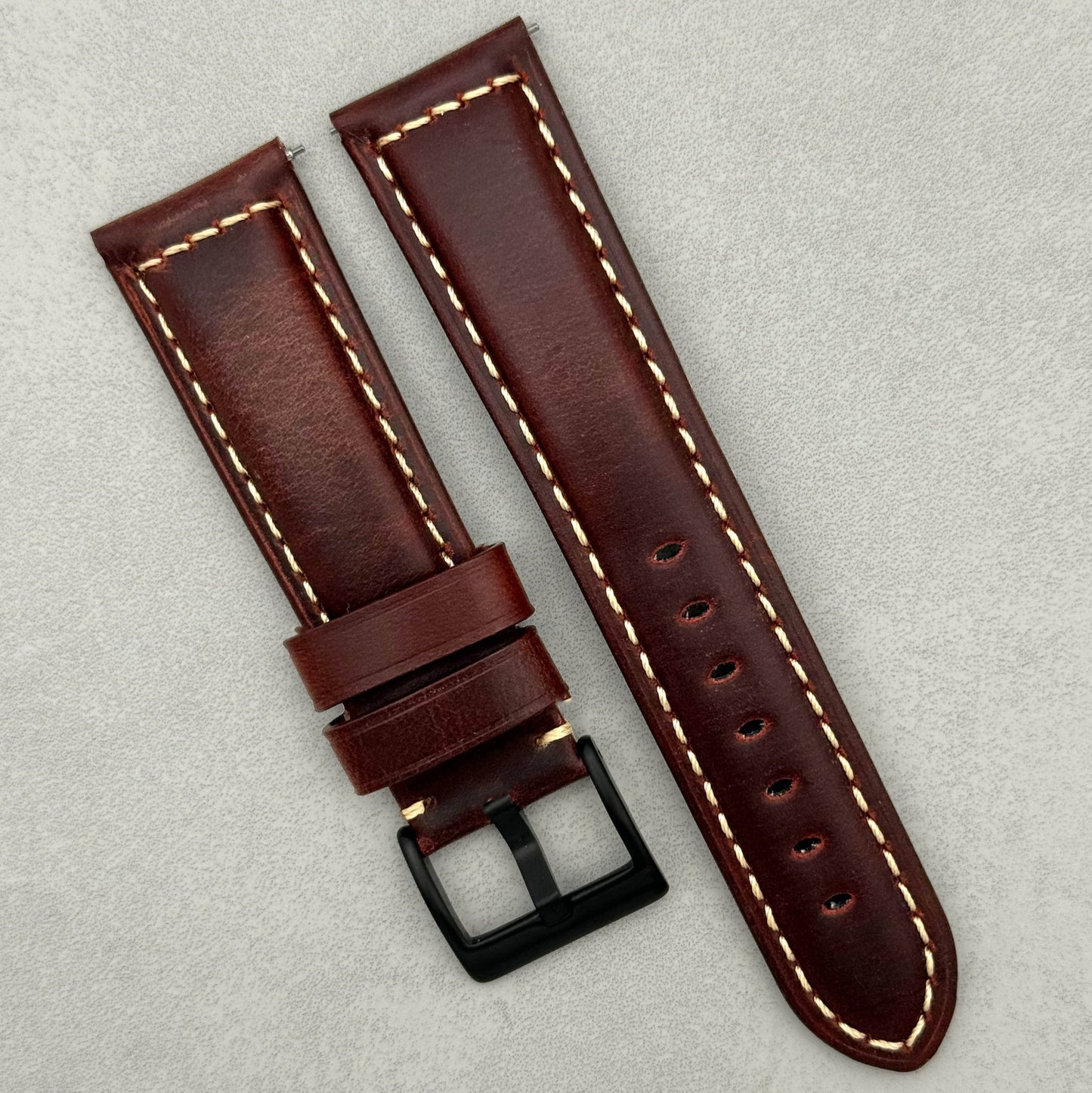 The Berlin: Cracked Burgundy Padded Leather Watch Strap