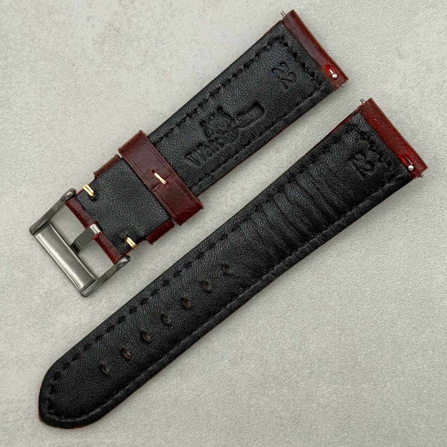 The Berlin: Cracked Burgundy Padded Leather Watch Strap