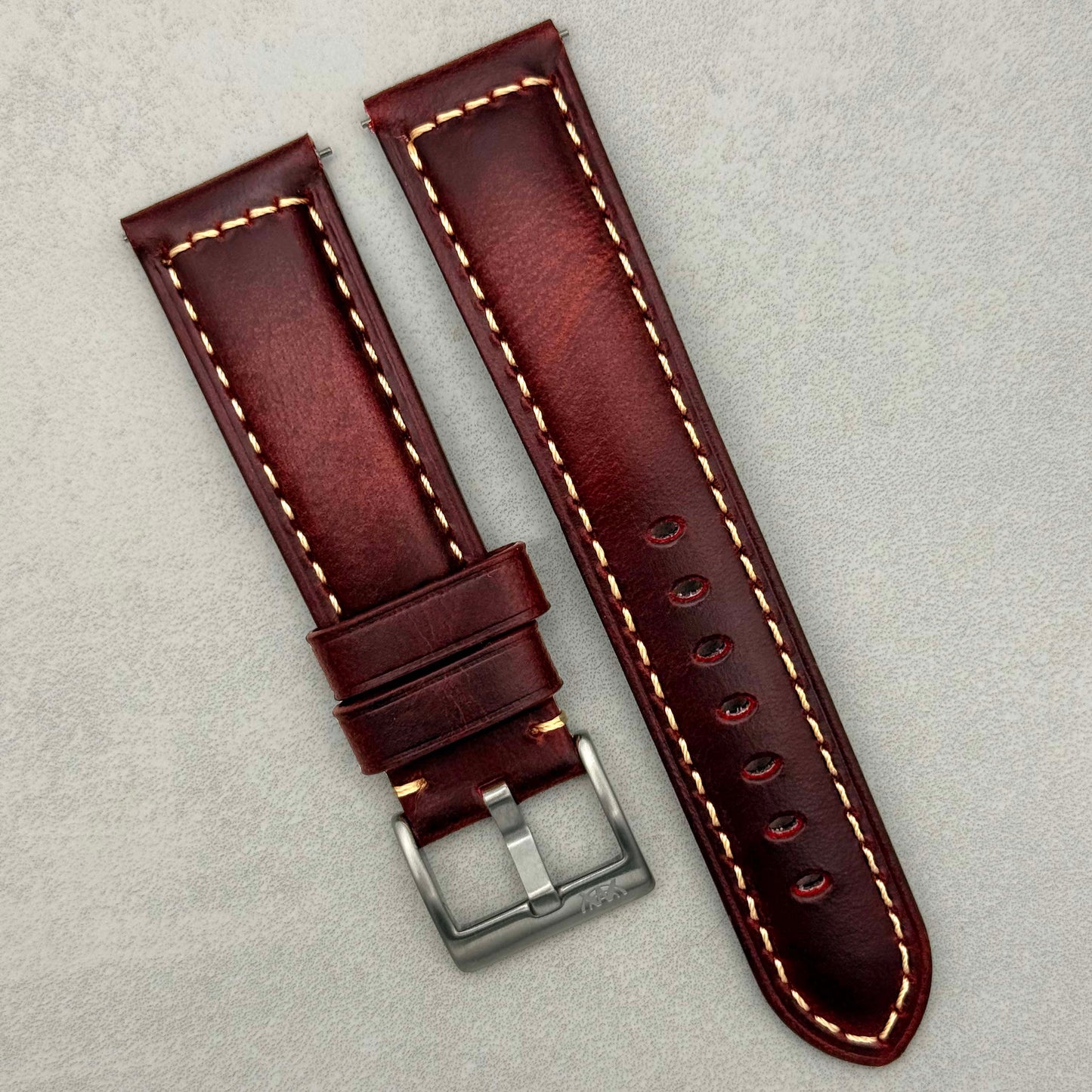 The Berlin: Cracked Burgundy Padded Leather Watch Strap