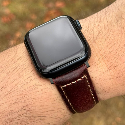 The Berlin: Cracked Burgundy Padded Leather Apple Watch Strap