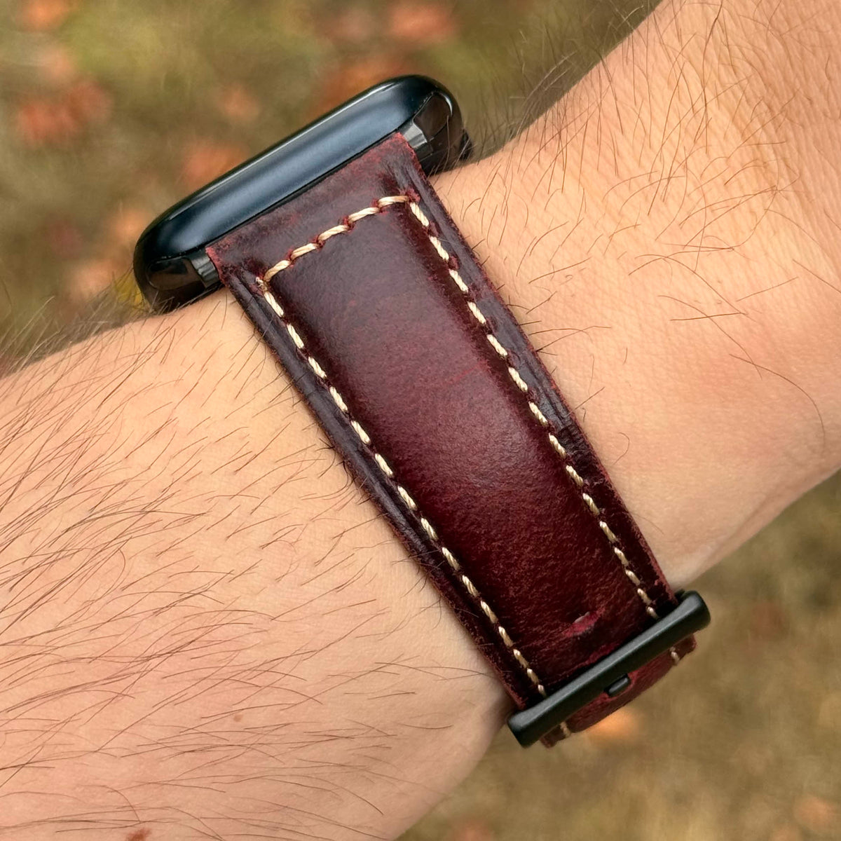 Berlin burgundy full grain leather Apple Watch strap. Apple Watch Series 8, 9, 10, 11, 12, SE and Ultra. Watch And Strap
