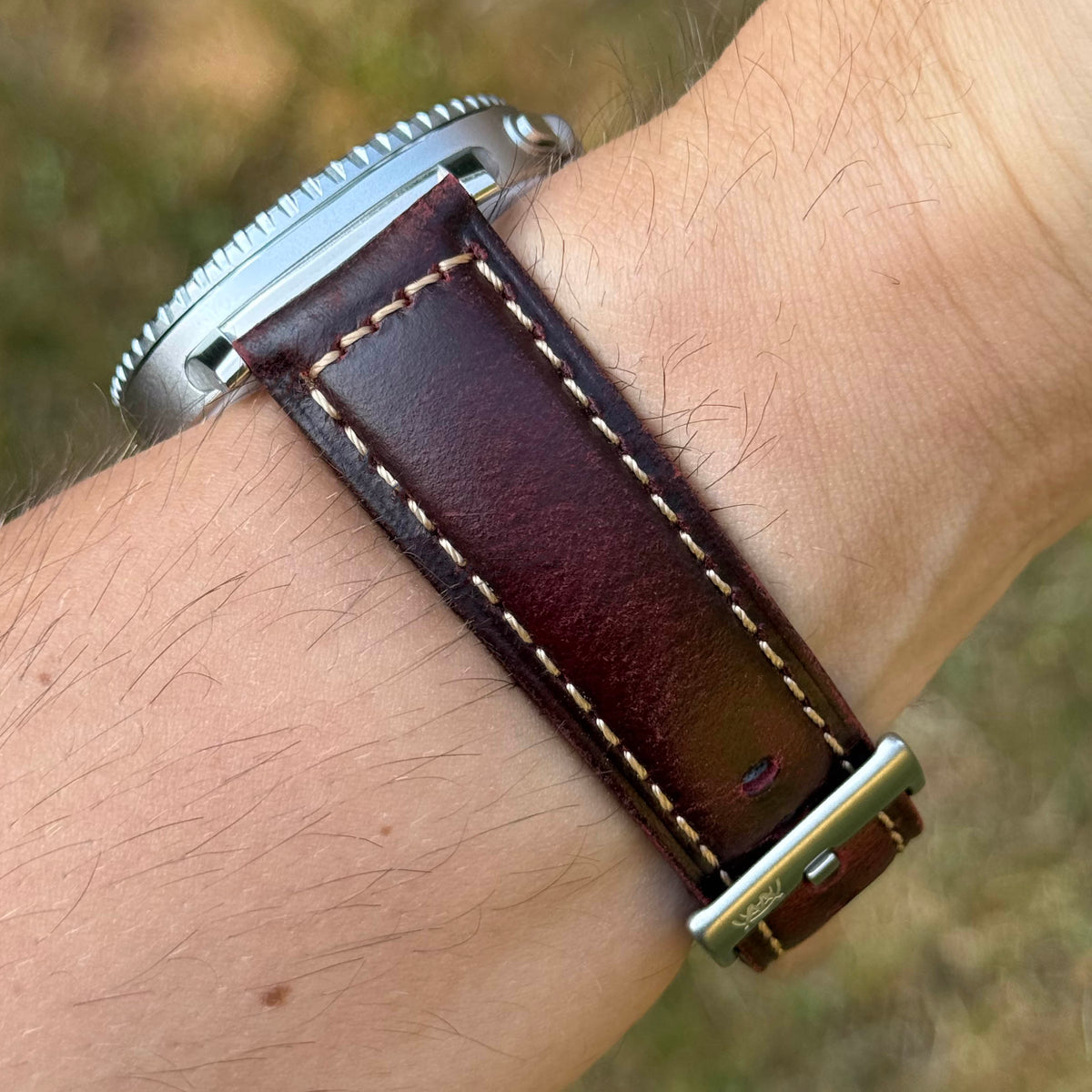 The Berlin: Cracked Burgundy Padded Leather Samsung Galaxy Watch Ultra / Watch 8/9 Strap
