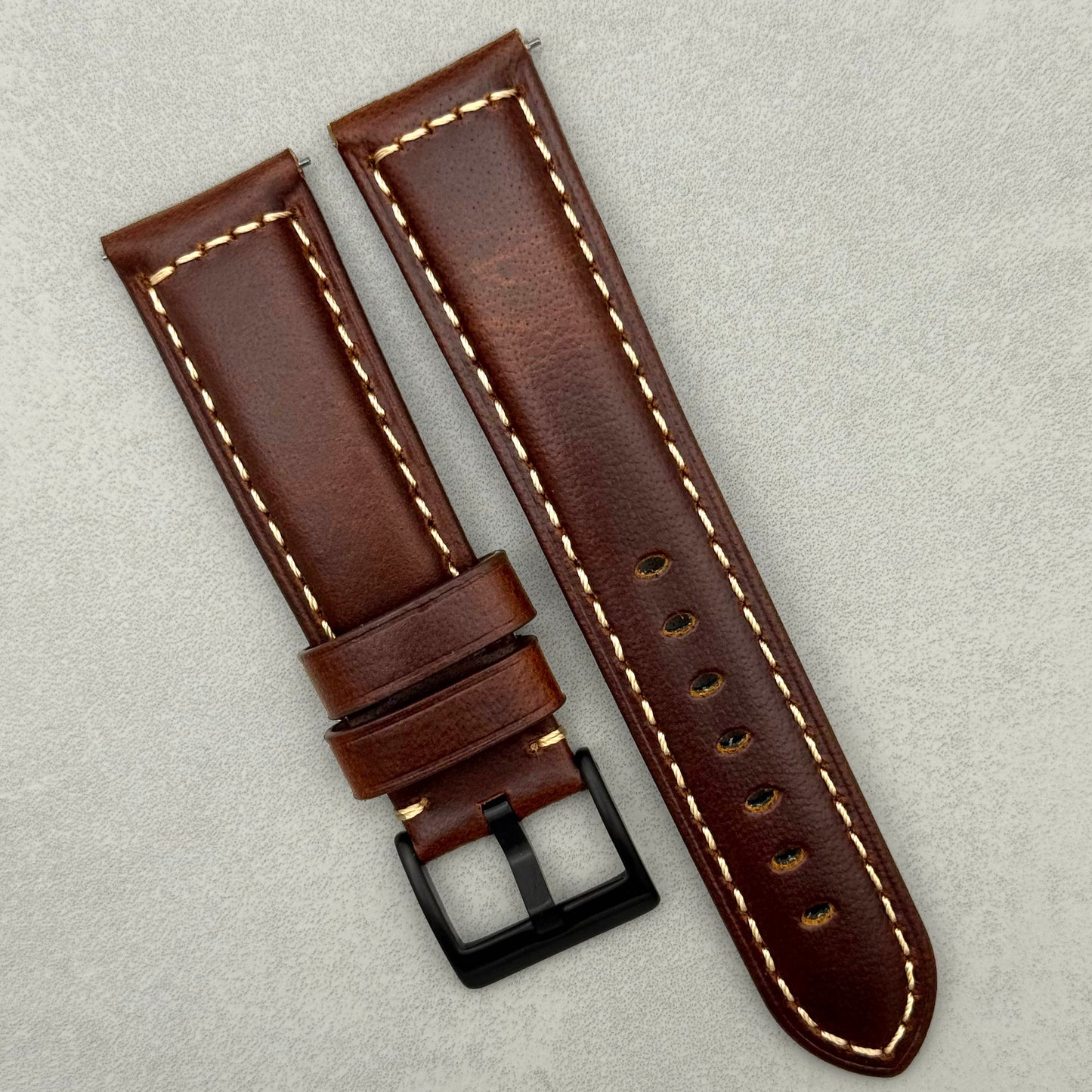 The Berlin: Cracked Vintage Tobacco Brown Padded Leather Watch Strap