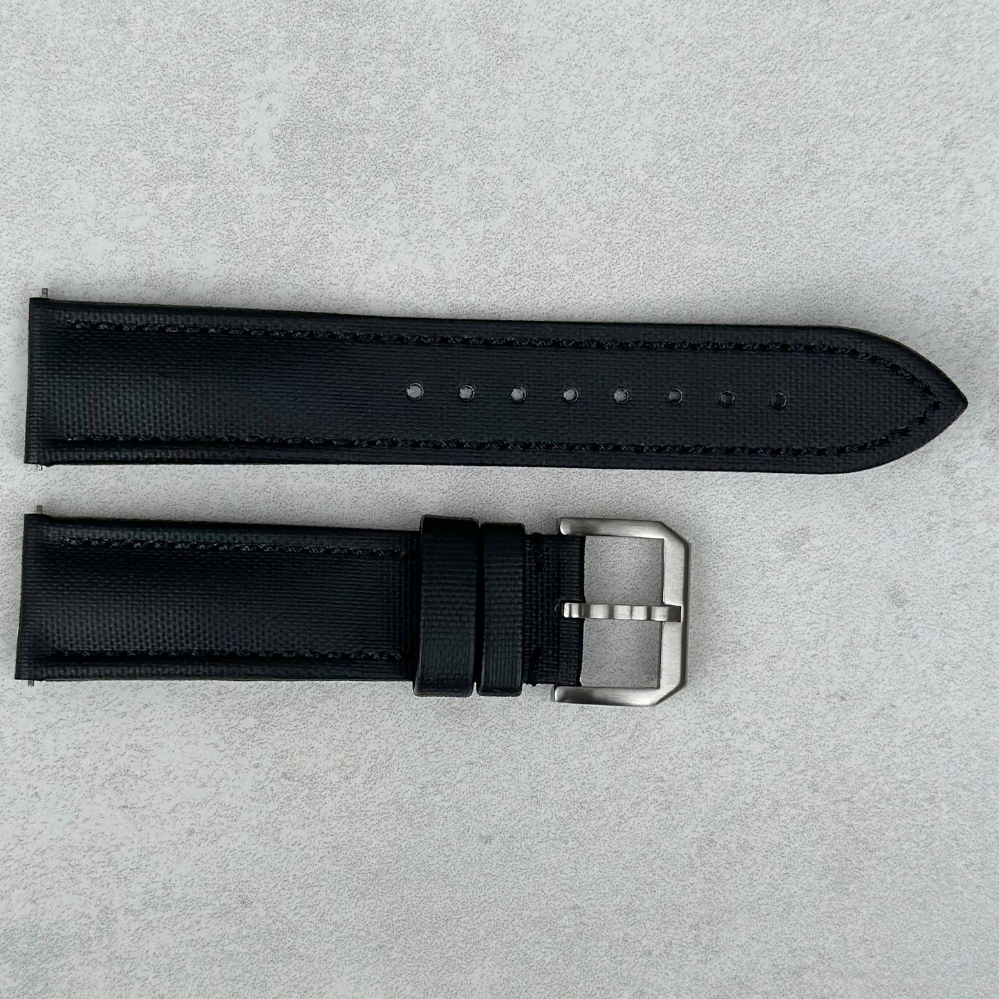 Bermuda jet black sail cloth watch strap. Padded sail cloth strap. 20mm, 22mm. Watch And Strap