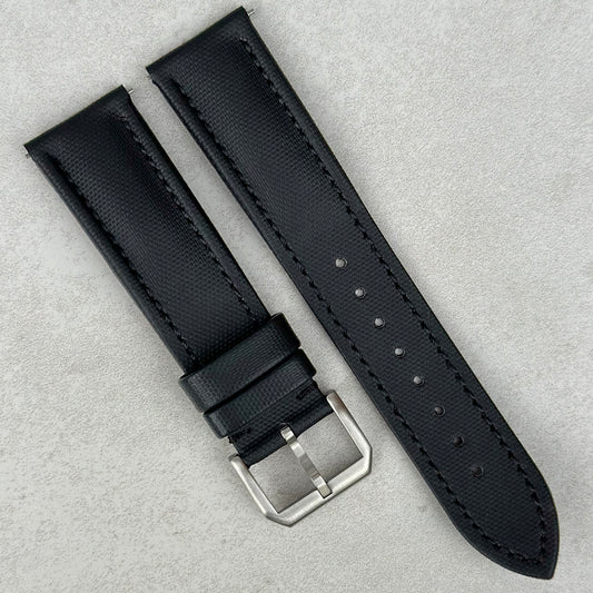 Bermuda jet black sail cloth watch strap. Padded sail cloth strap. 20mm, 22mm. Watch And Strap