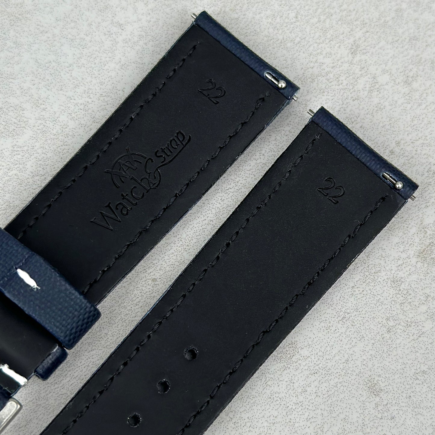 The Bermuda: Navy Blue Sail Cloth Watch Strap With Contrast White Stitching