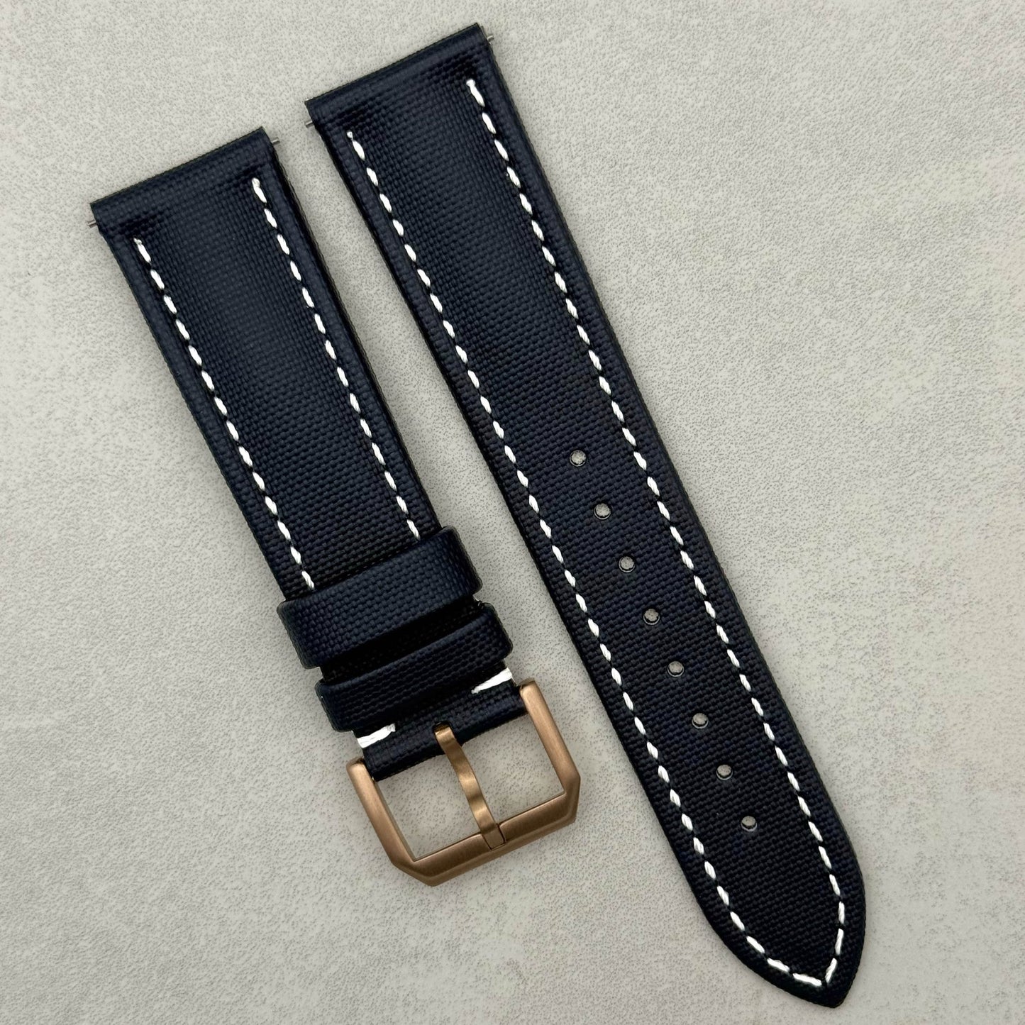 The Bermuda: Navy Blue Sail Cloth Watch Strap With Contrast White Stitching