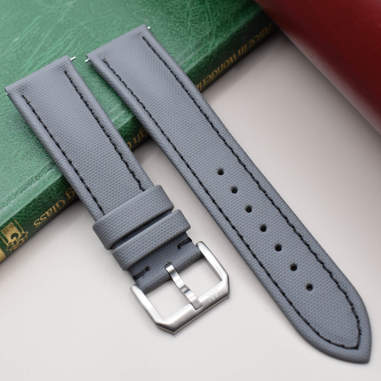 The Bermuda: Grey Sail Cloth Watch Strap With Contrast Black Stitching