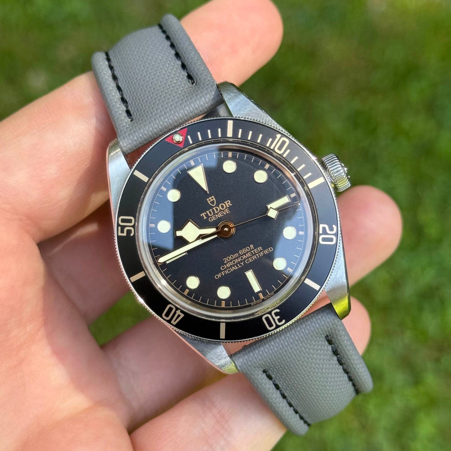 The Bermuda: Grey Sail Cloth Watch Strap With Contrast Black Stitching