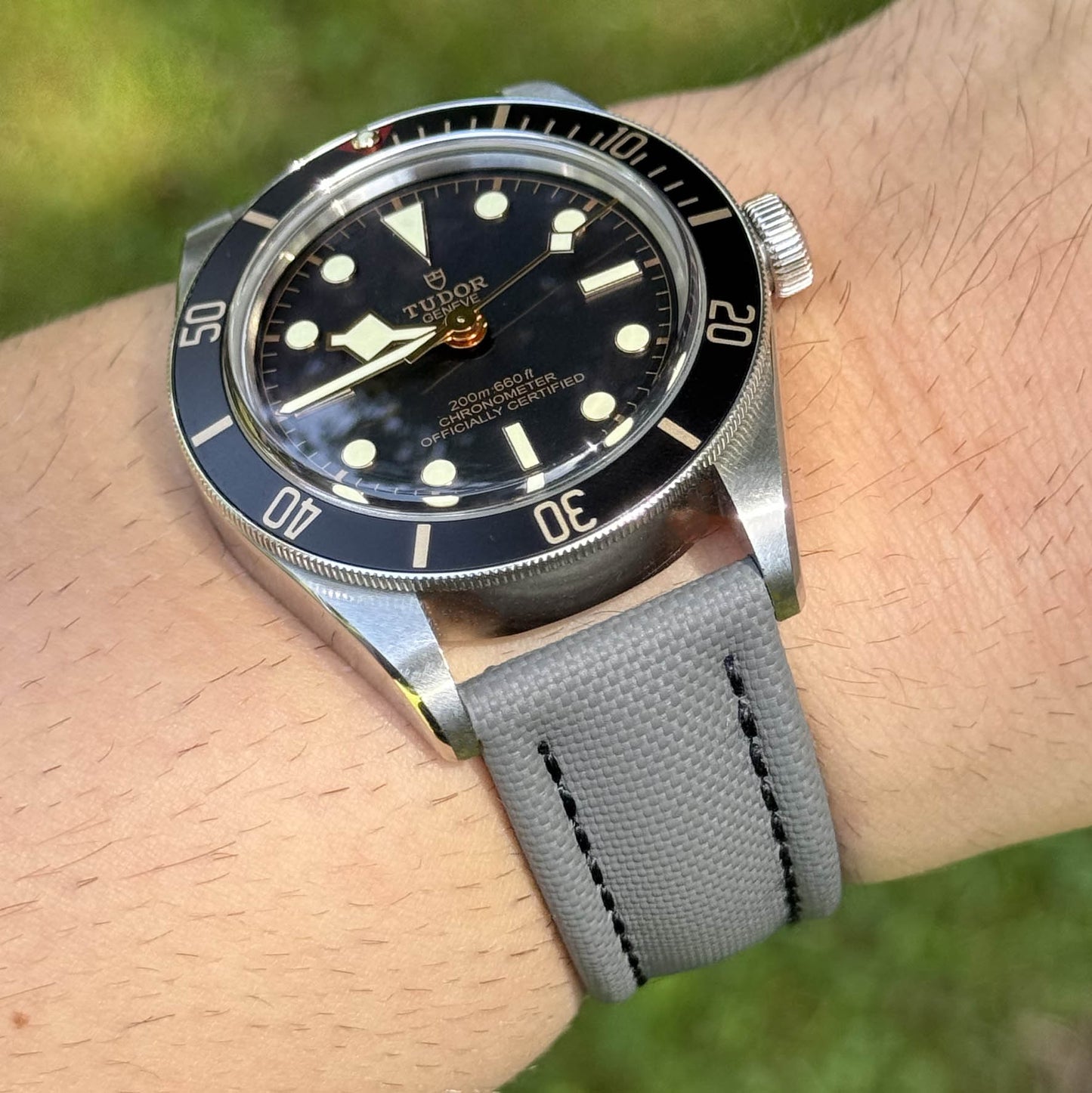 The Bermuda: Grey Sail Cloth Watch Strap With Contrast Black Stitching