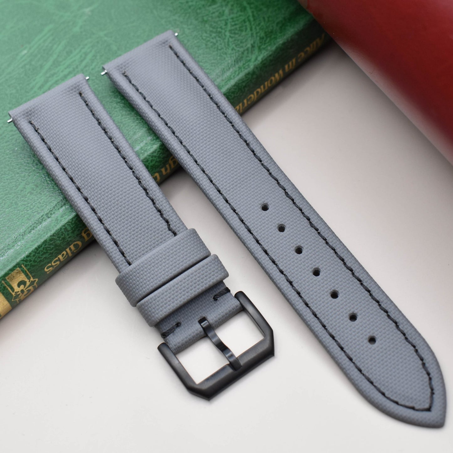 The Bermuda: Grey Sail Cloth Watch Strap With Contrast Black Stitching