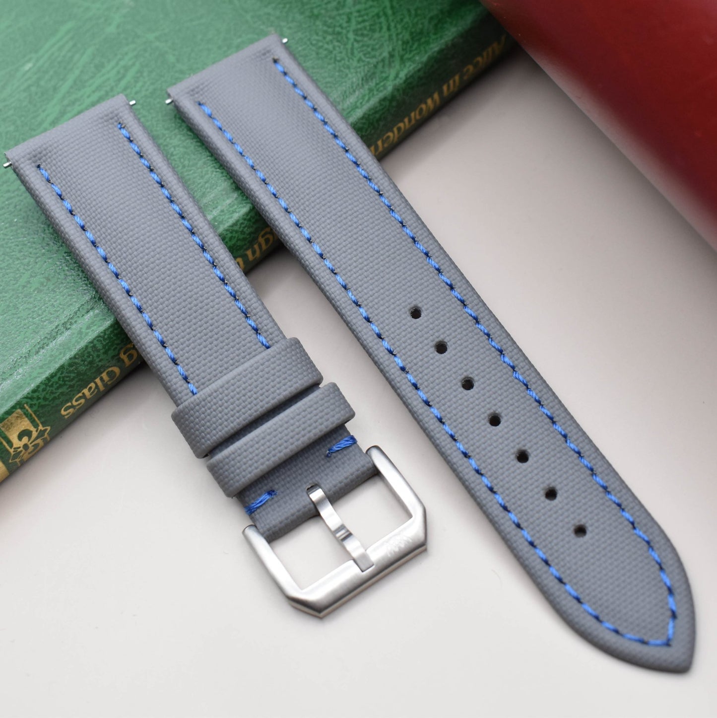 The Bermuda: Grey Sail Cloth Watch Strap With Contrast Blue Stitching