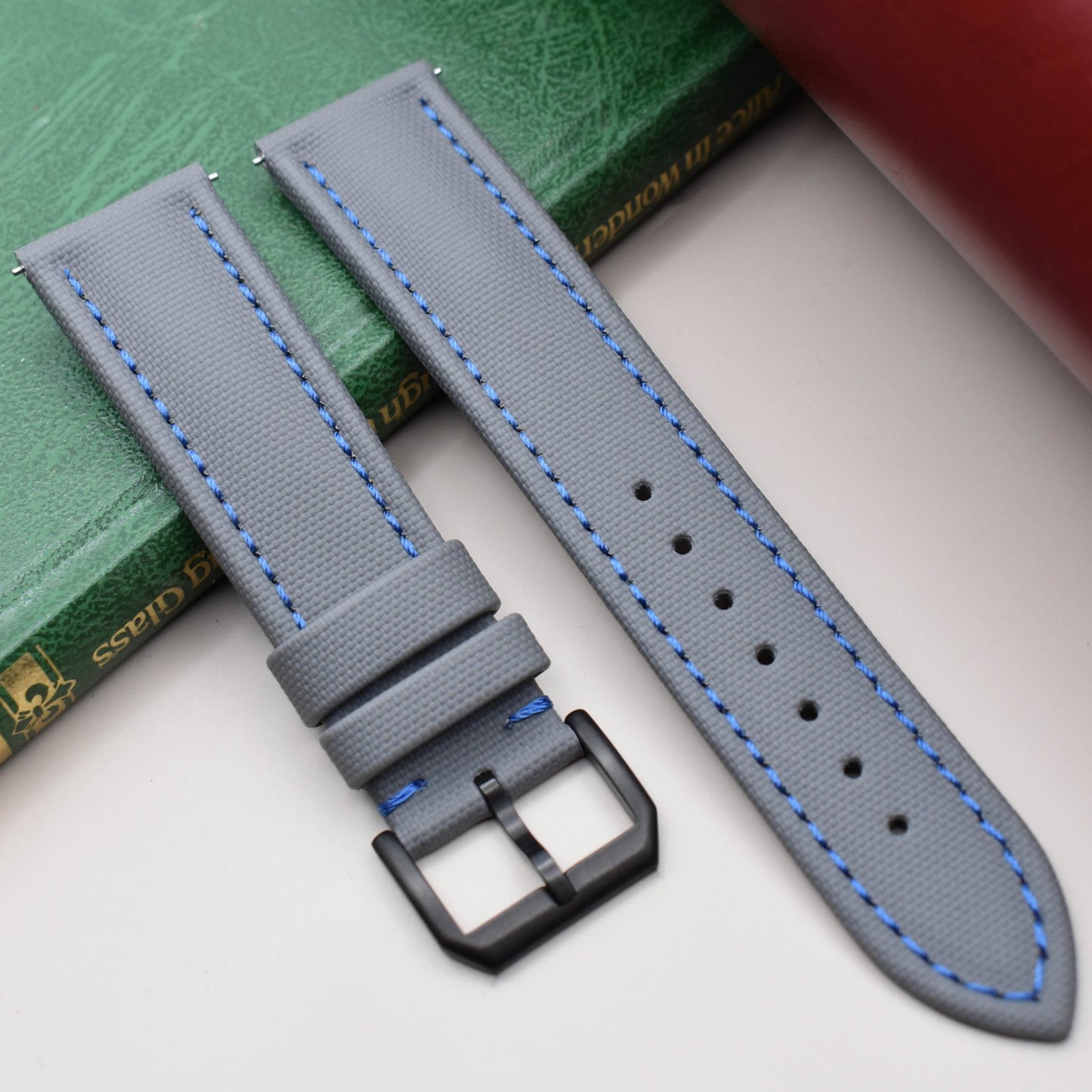 The Bermuda: Grey Sail Cloth Watch Strap With Contrast Blue Stitching