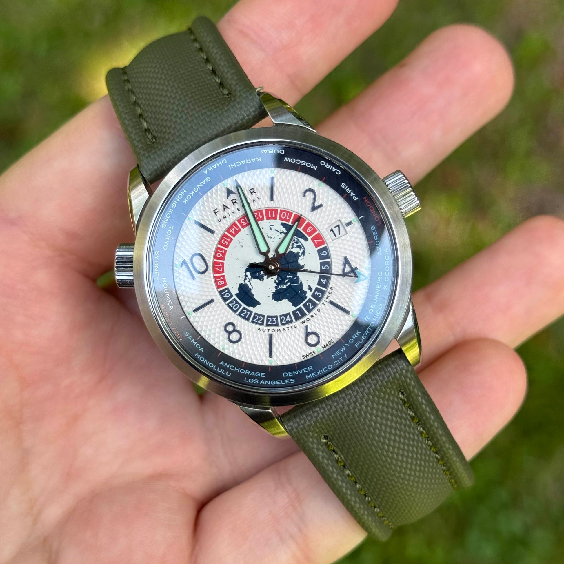 Bermuda khaki green sail cloth watch strap. 20mm, 22mm. 316L stainless steel buckle. Watch And Strap.