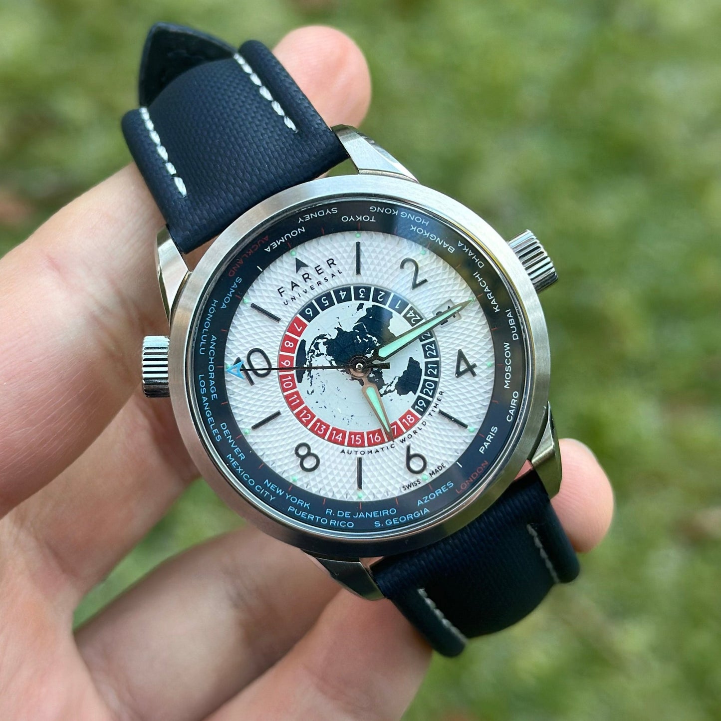 The Bermuda: Navy Blue Sail Cloth Watch Strap With Contrast White Stitching