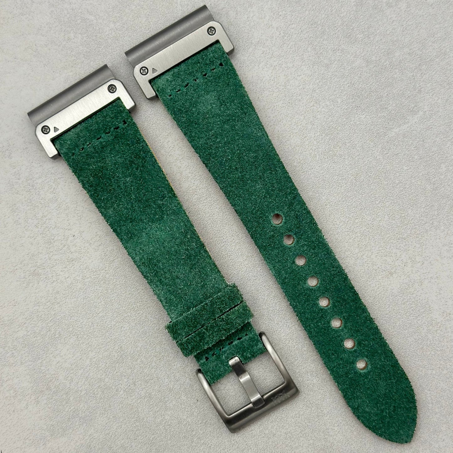 The Capri: Hunter Green Suede Garmin QuickFit Watch Strap