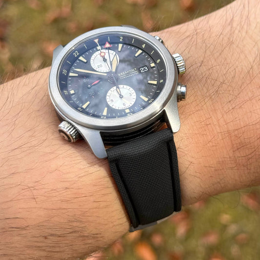 The Charleston: Jet Black Sailcloth Effect FKM Rubber Deployant Strap