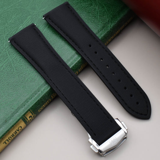 The Charleston: Jet Black Sailcloth Effect FKM Rubber Deployant Strap