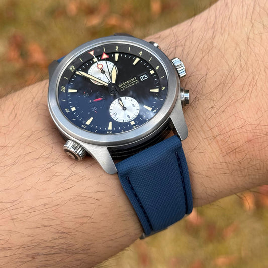 The Charleston: Blue Sailcloth Effect FKM Rubber Deployant Strap