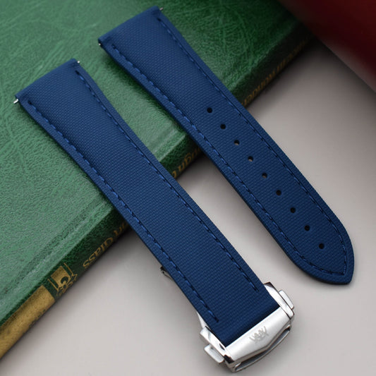The Charleston: Blue Sailcloth Effect FKM Rubber Deployant Strap