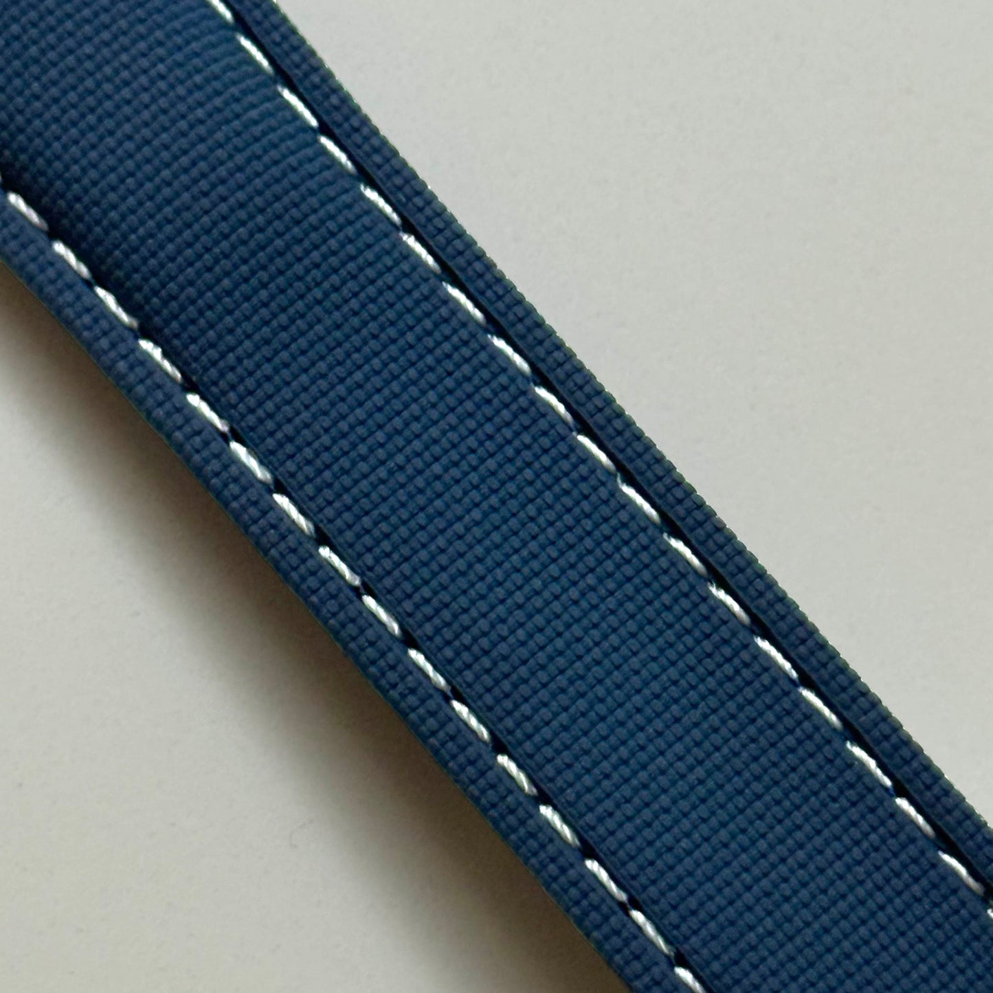 The Charleston: Blue And White Sailcloth Effect FKM Rubber Deployant Strap