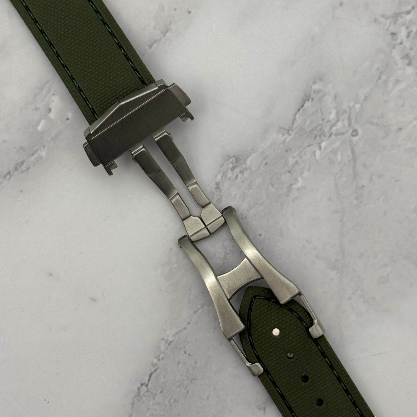The Charleston: Khaki Green Sailcloth Effect FKM Rubber Deployant Strap