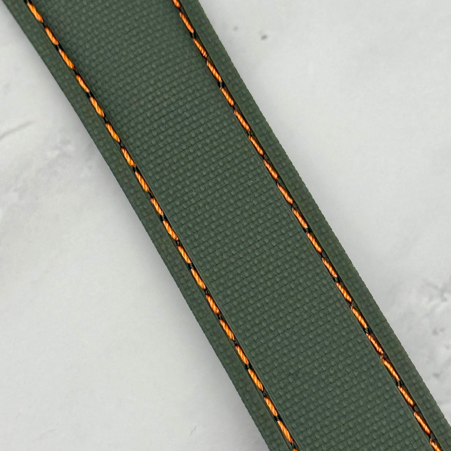 The Charleston: Green And Orange Sailcloth Effect FKM Rubber Deployant Strap