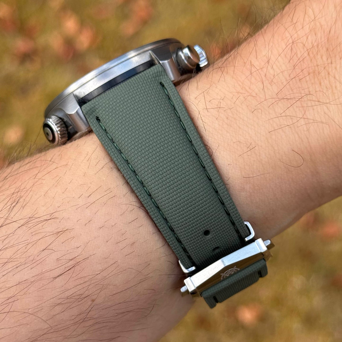 The Charleston: Khaki Green Sailcloth Effect FKM Rubber Deployant Strap